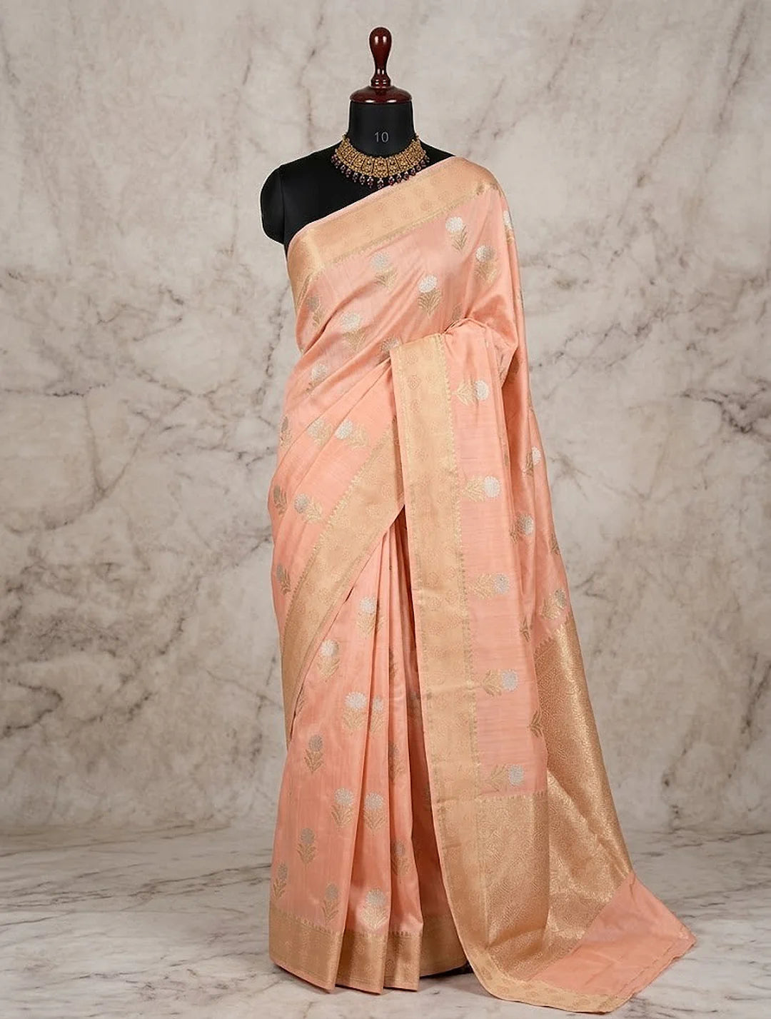 Pure Chiniya Silk Banarasi Saree with Satin Border | Meena Zari Woven Saree