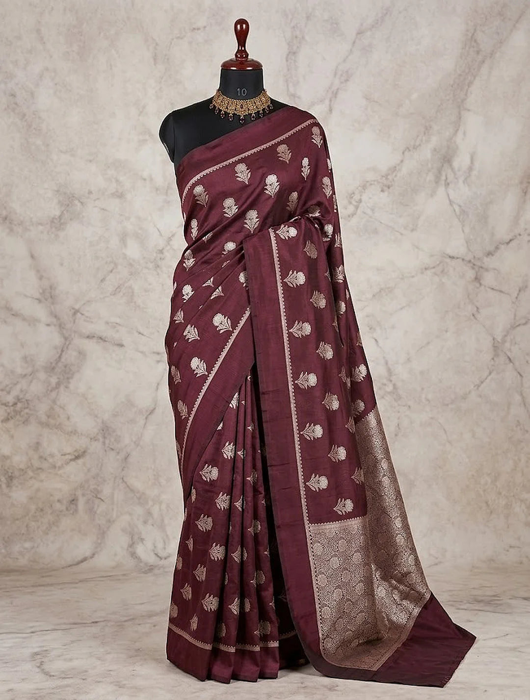 Pure Chiniya Silk Banarasi Saree with Satin Border | Buta Zari Woven Luxury Saree