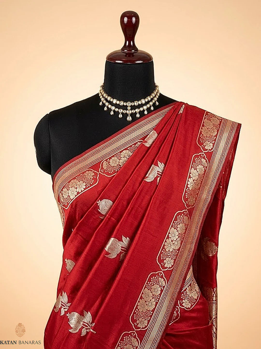 Pure Katan Silk Kadhwa Buta Banarasi Saree – Red | Sona Rupa Zari