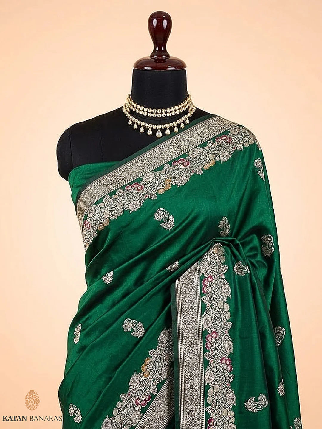 Pure Katan Silk Kadhwa Buta Banarasi Saree in Green – Sona Rupa Zari with Tilfi Minakari