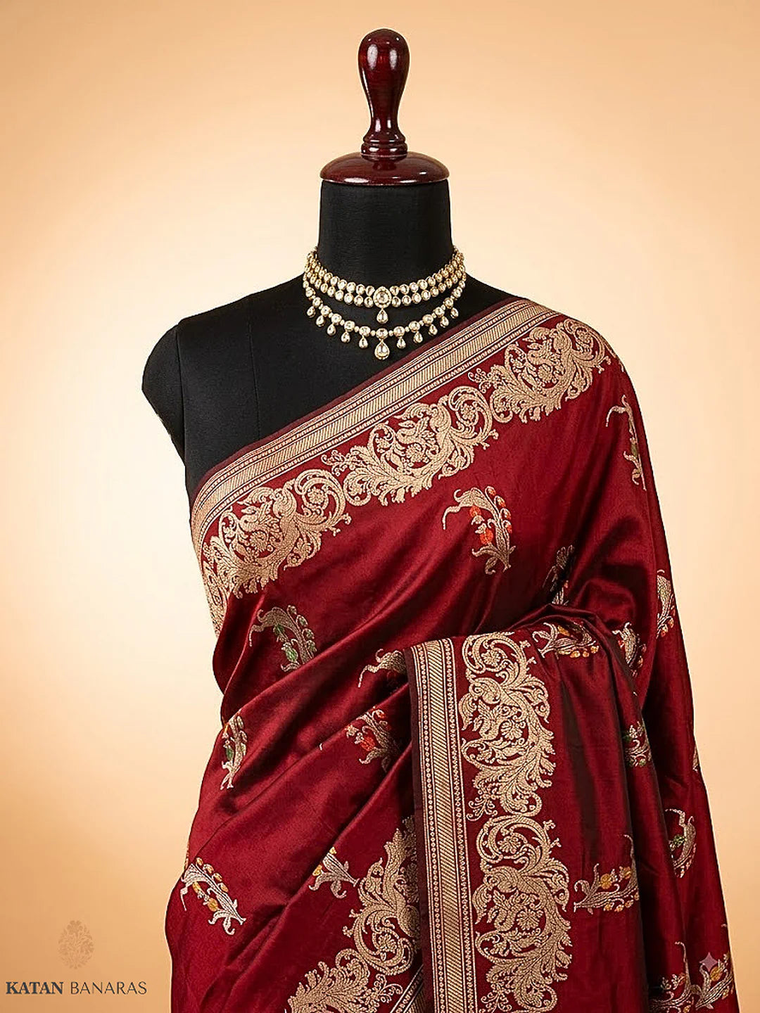 Pure Katan Silk Kadhwa Buta Banarasi Saree in Maroon – Sona Rupa Zari with Tilfi Minakari