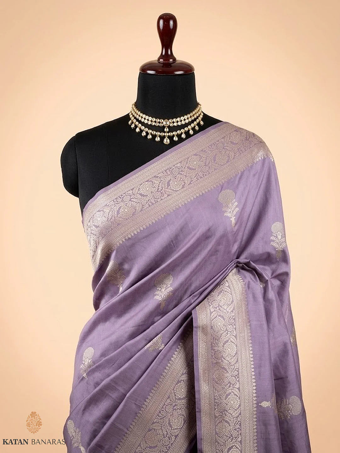 Pure Katan Silk Kadhwa Buta Banarasi Saree in Lavender – Sona Rupa Zari