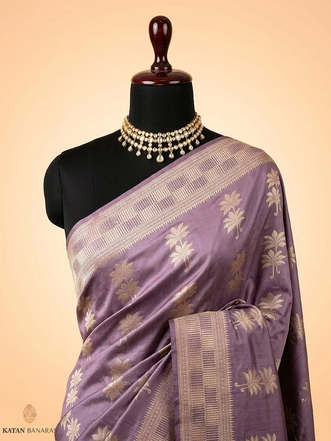Lavender Purple Uppada Buta Pure Katan Silk Banarasi Handwoven Saree