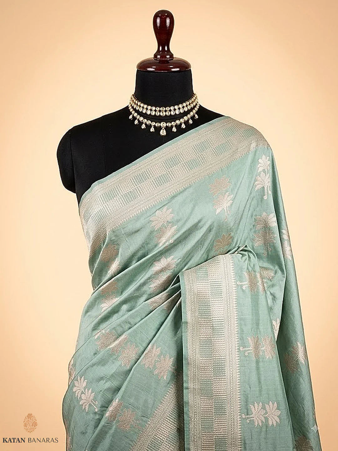 Pista Green Uppada Buta Pure Katan Silk Banarasi Handwoven Saree