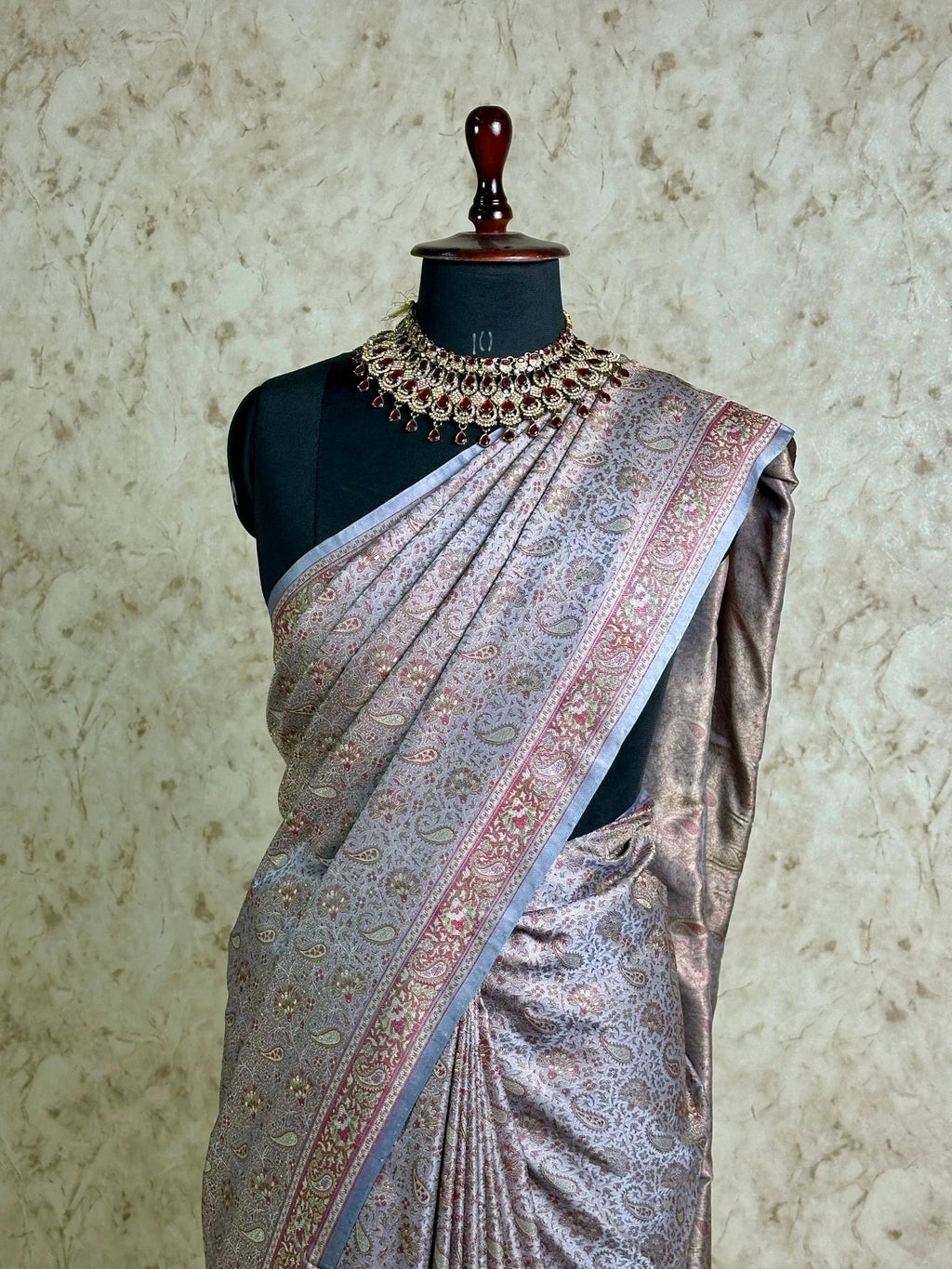 Lavender Grey Pure Banarasi Handloom Jamawar Tanchui Kadhwa Interlocked Weaved Saree - Katan Banaras