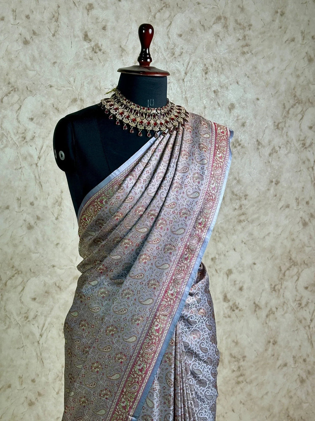 Lavender Grey Pure Banarasi Handloom Jamawar Tanchui Kadhwa Interlocked Weaved Saree - Katan Banaras