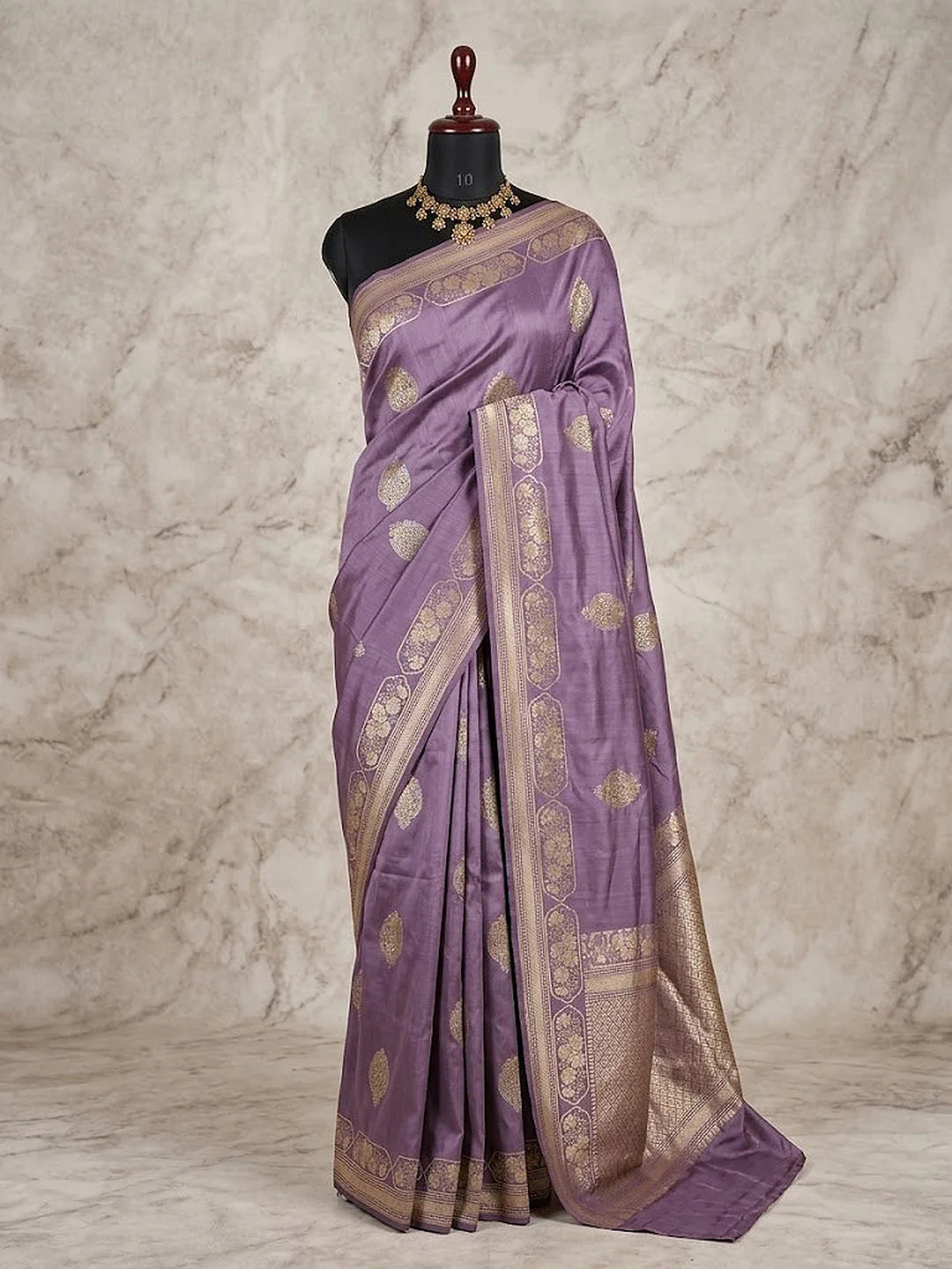 Pure Katan Silk Kadhwa Buta Banarasi Saree – Lavender | Sona Rupa Zari & Tilfi Minakari