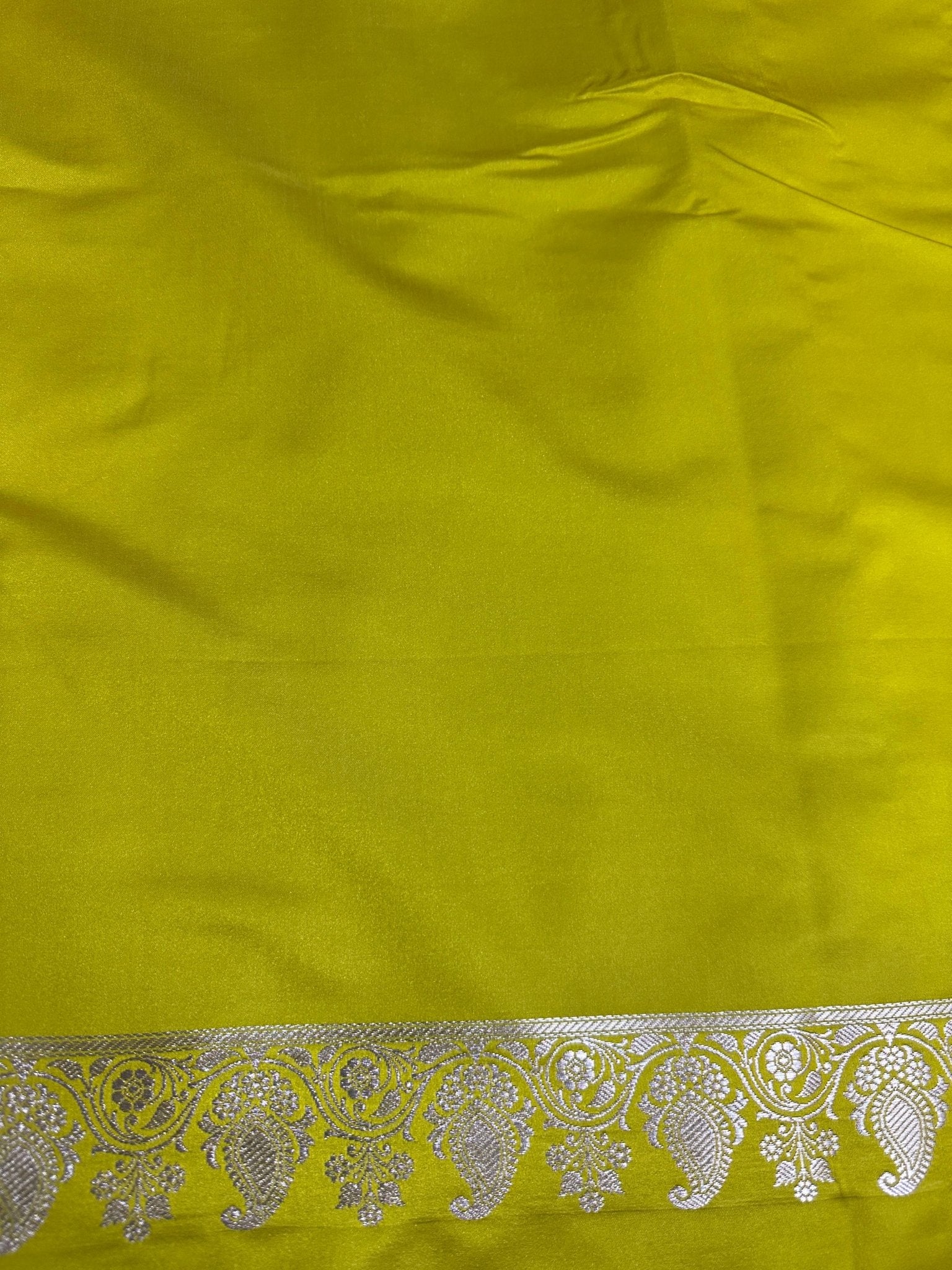 Lemon Mashru Silk Vertical Stripe Design Zari Border Brocade Aanchal Saree - Katan Banaras