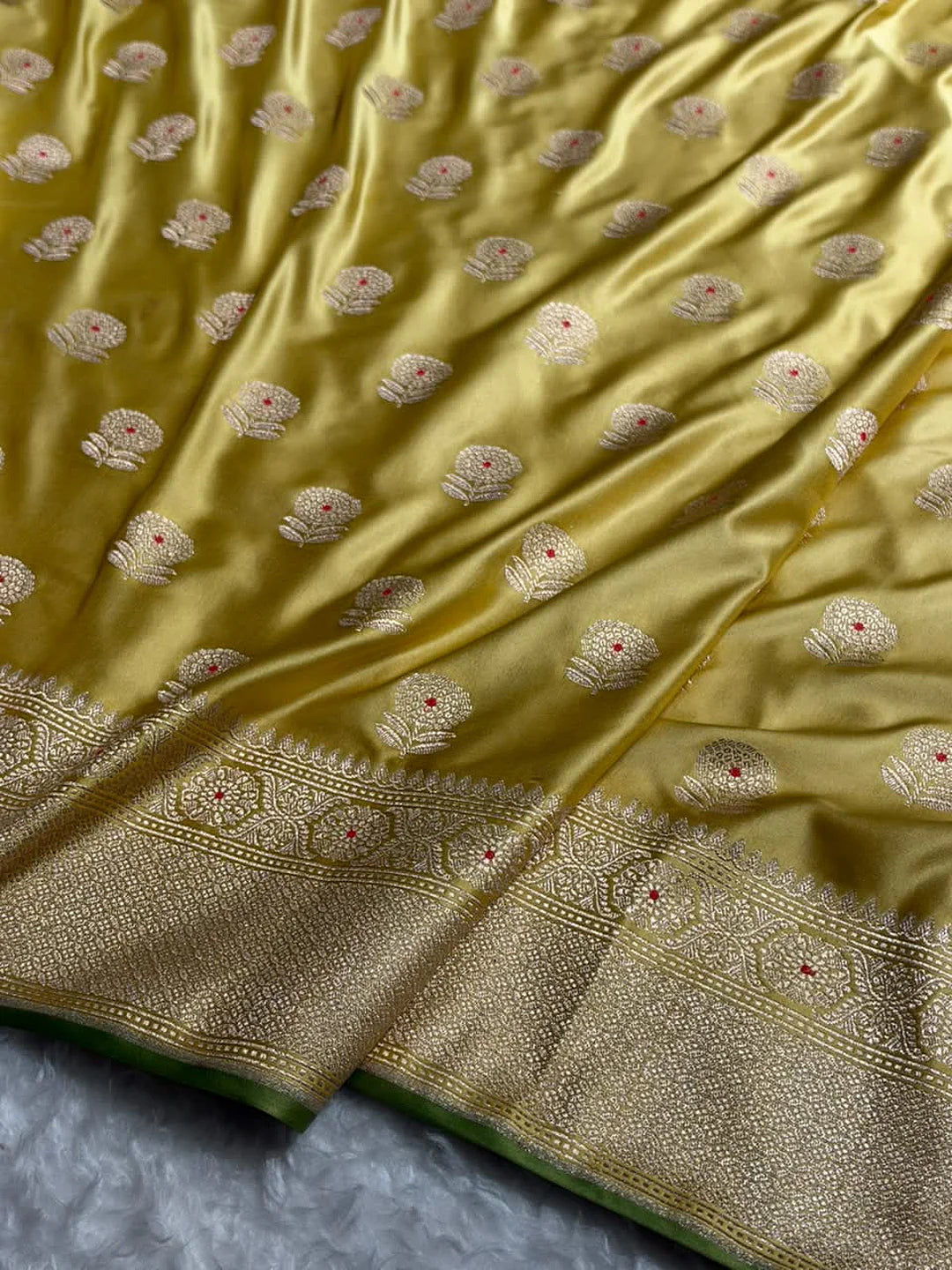 Lemon Bloom — Mashru Silk Banarasi Saree in Lemon Yellow