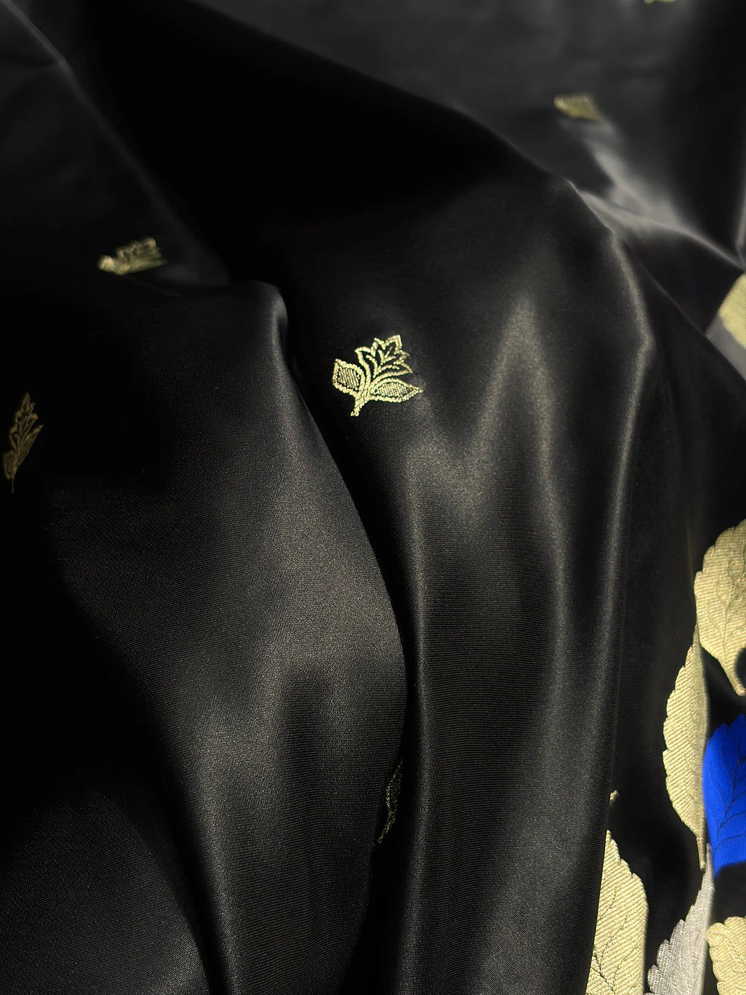 Midnight Leaves — Mashru Silk Banarasi Saree in Black