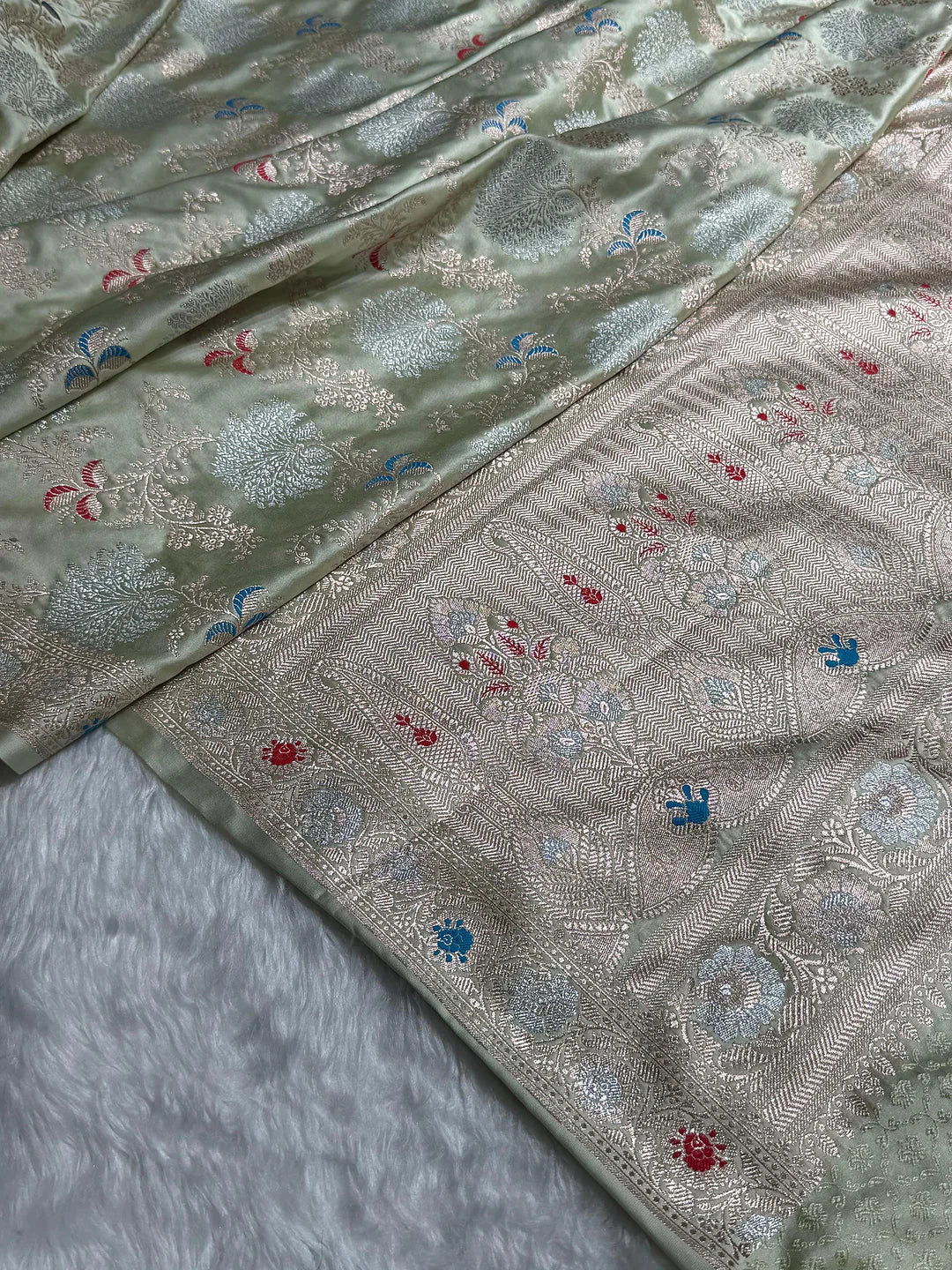 Ivory Bloom — Mashru Silk Banarasi Saree in Ivory