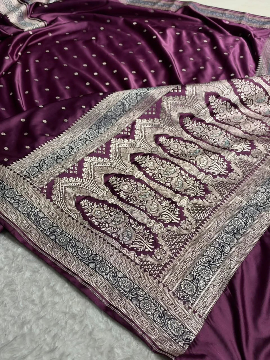 Moonlit Plum — Mashru Silk Banarasi Saree in Plum Purple