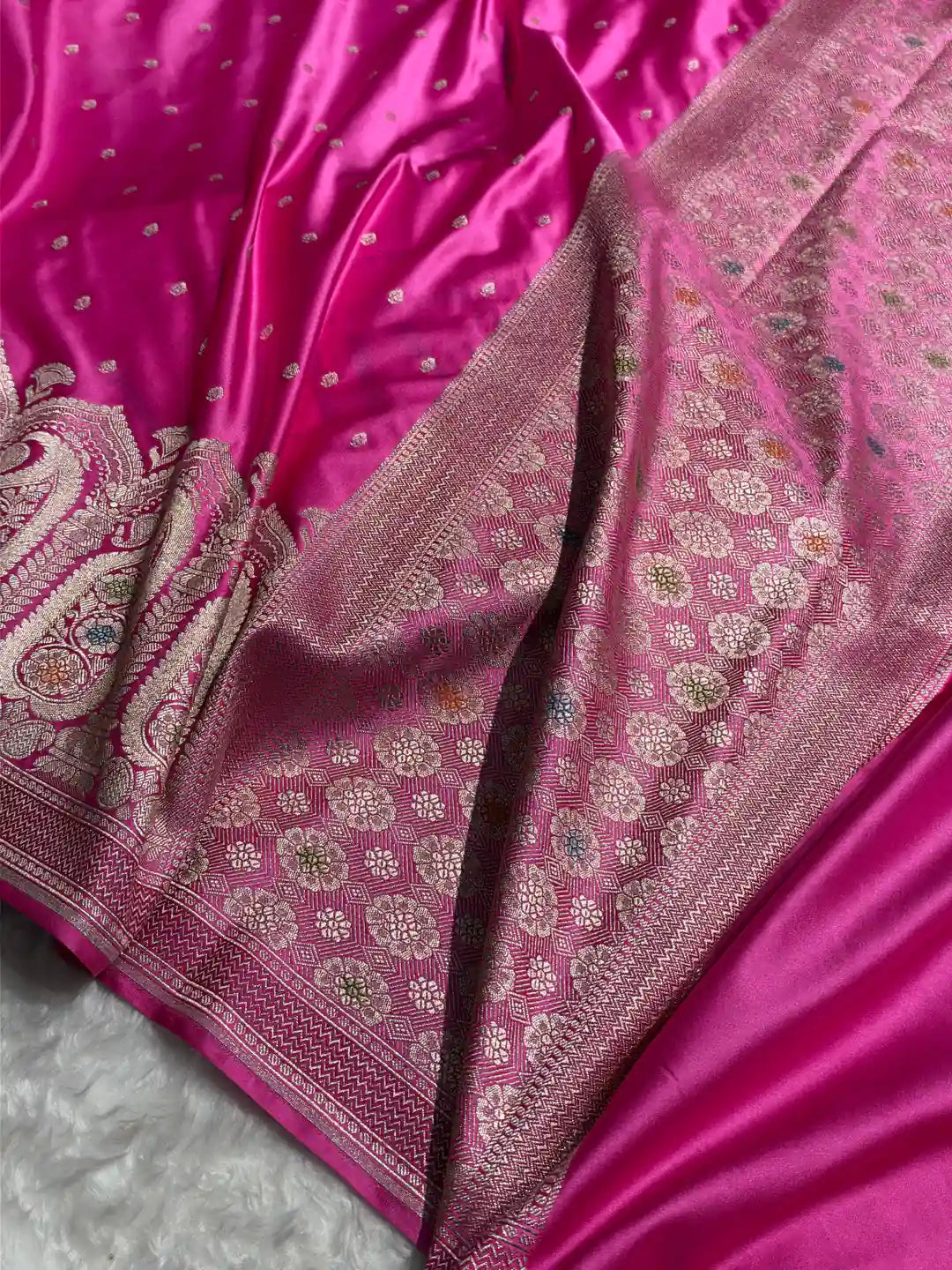 Fuchsia Flourish — Mashru Silk Banarasi Saree in Fuchsia Pink