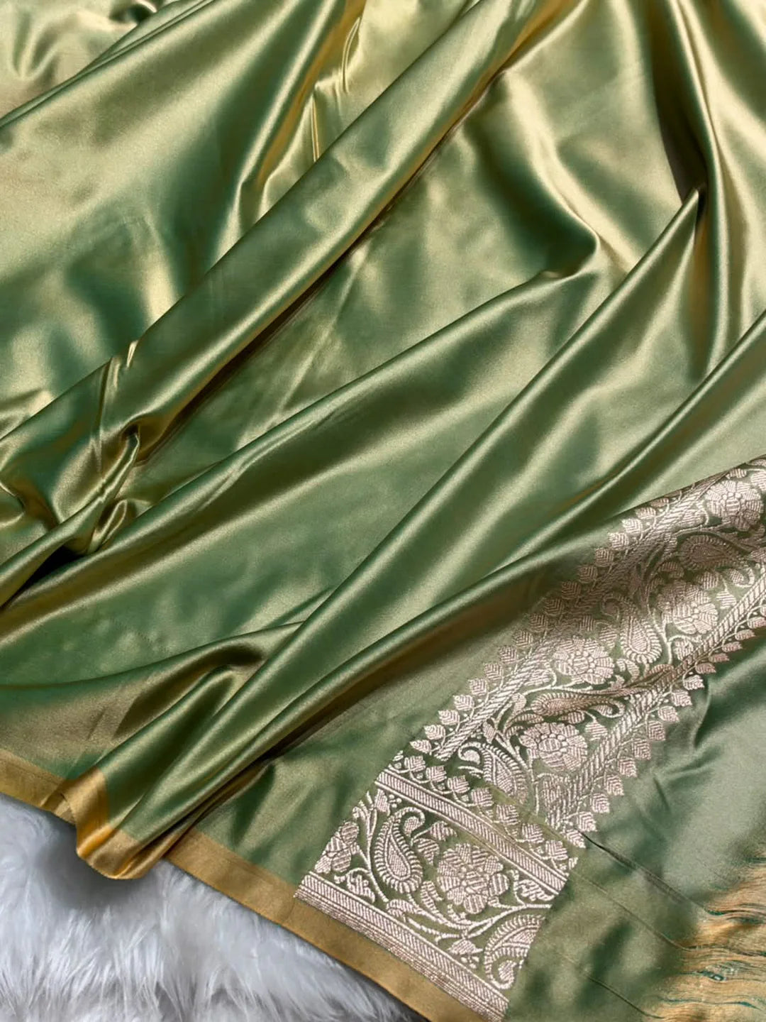 Olive Reverie — Mashru Silk Banarasi Saree in Dark Rama Green