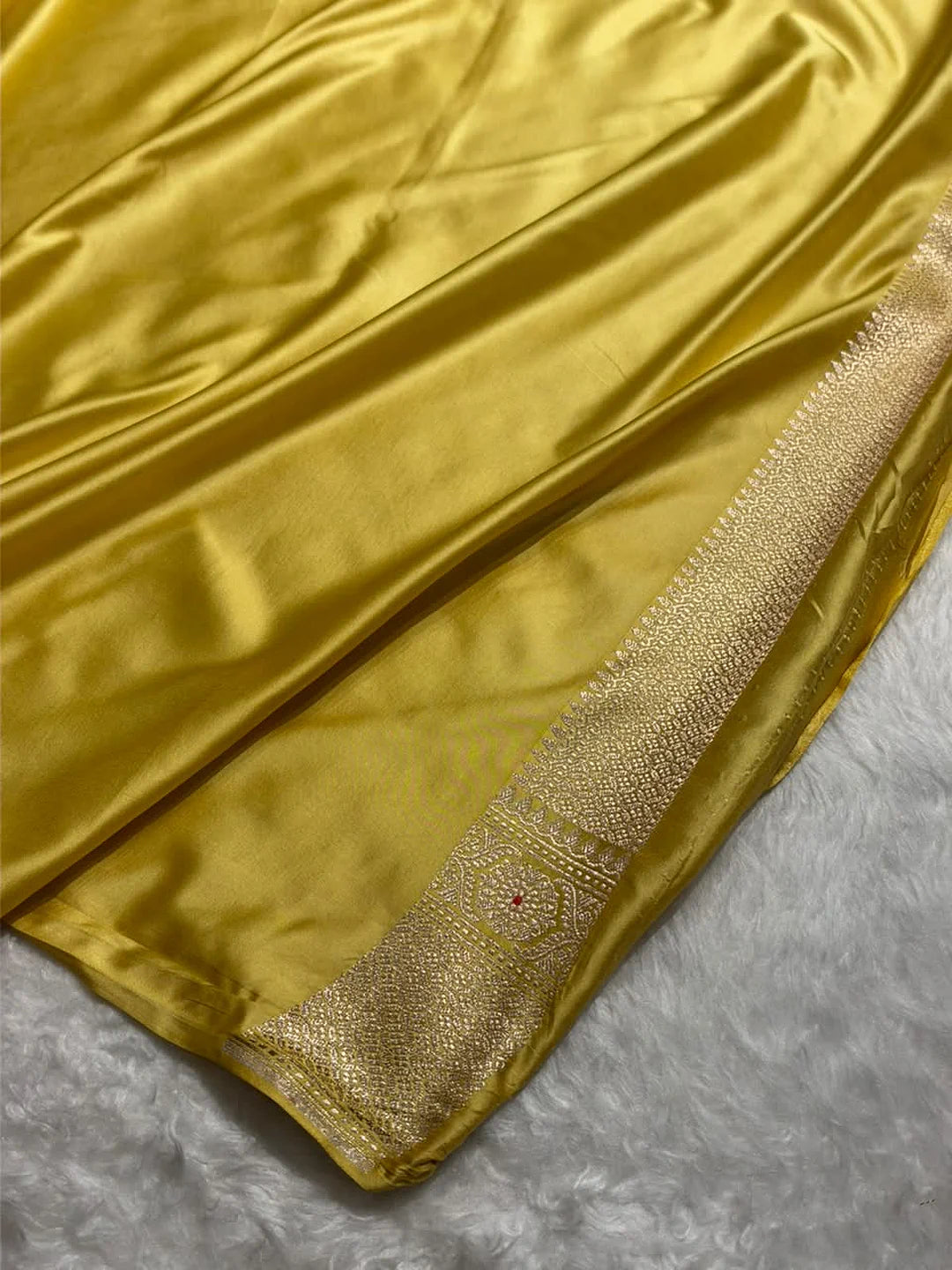 Lemon Bloom — Mashru Silk Banarasi Saree in Lemon Yellow