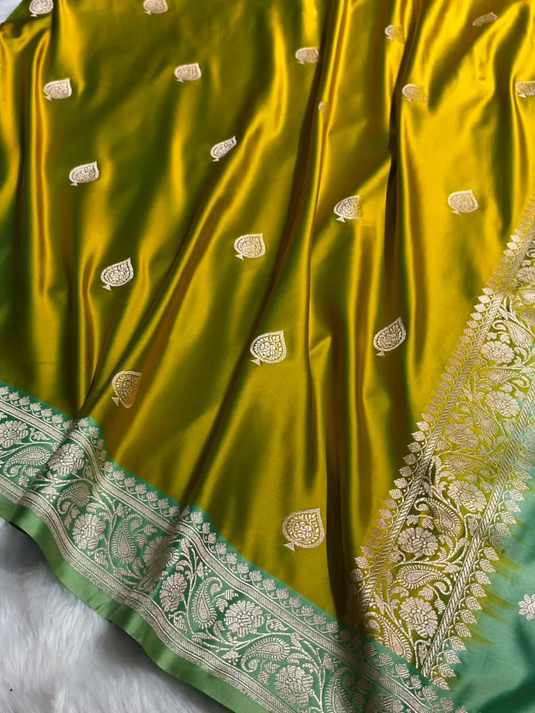 Golden Meadow — Mashru Silk Banarasi Saree in Mustard Yellow