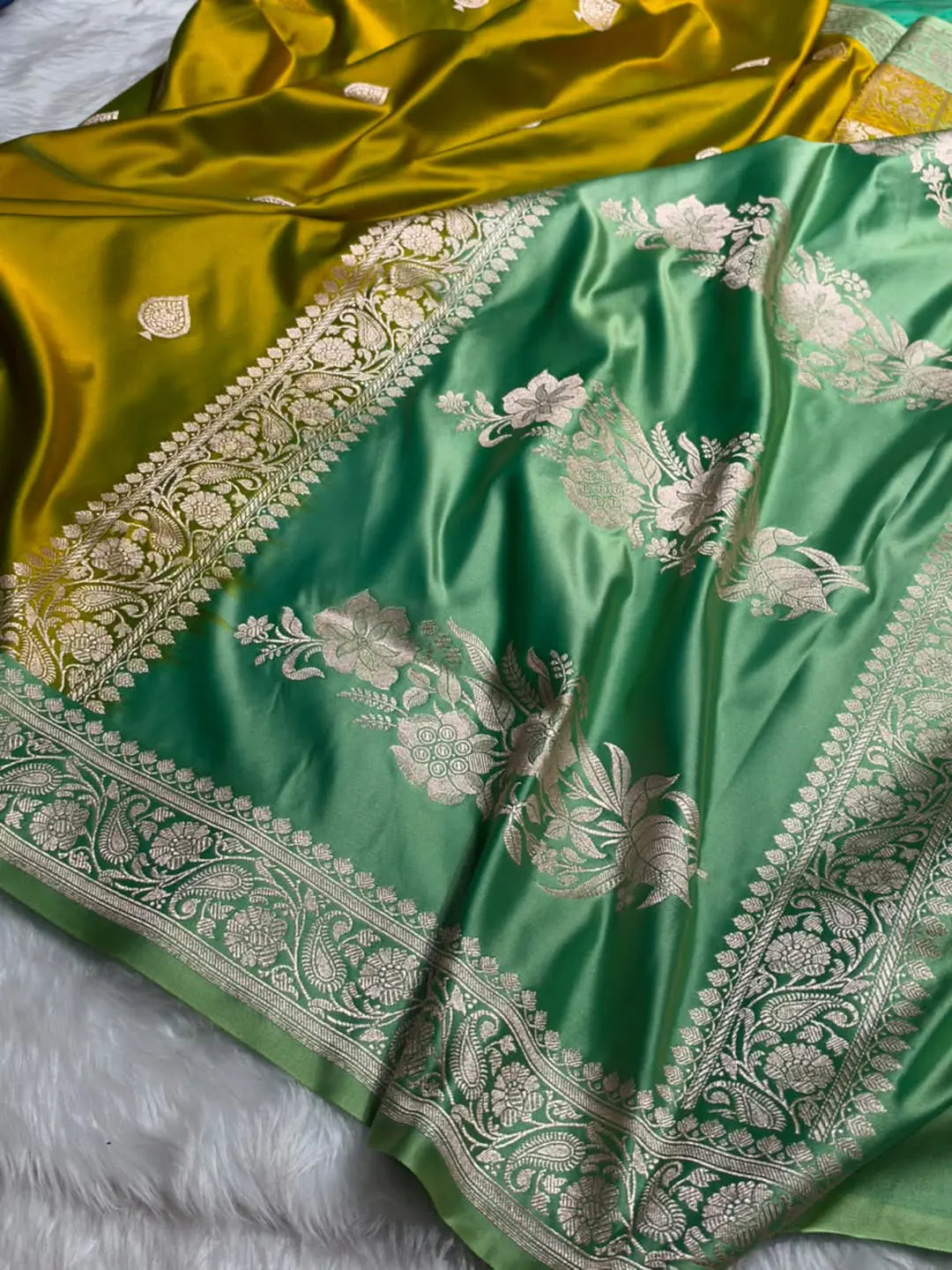Golden Meadow — Mashru Silk Banarasi Saree in Mustard Yellow