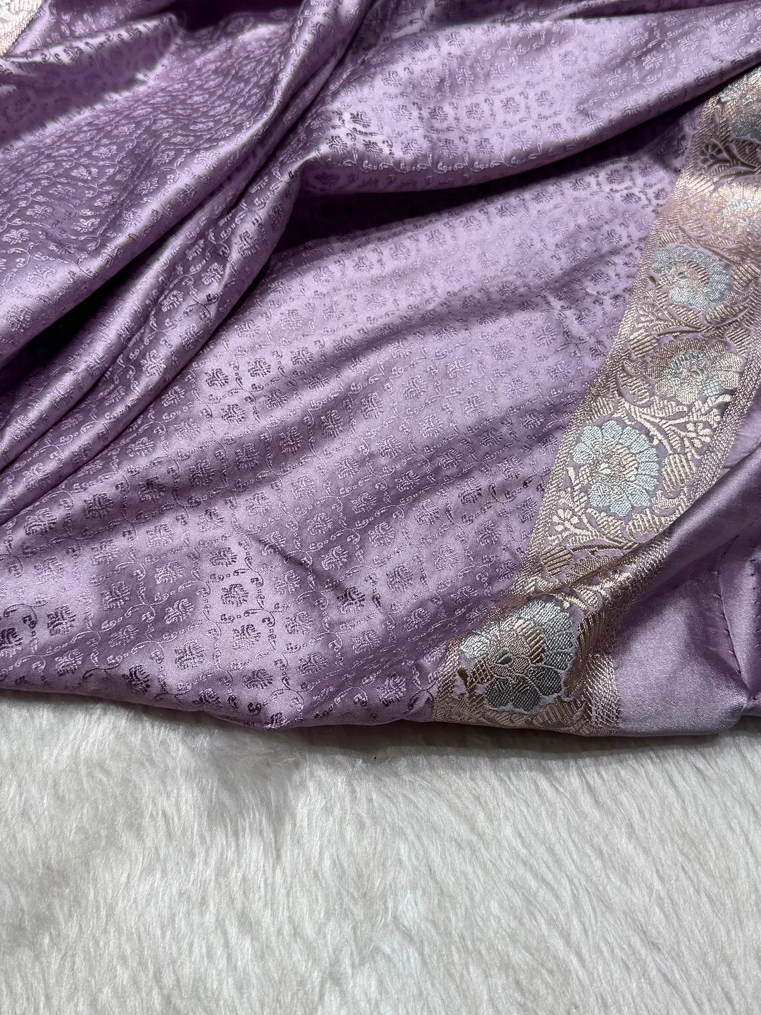Lavender Reverie — Mashru Silk Banarasi Saree in Dusty Lavender