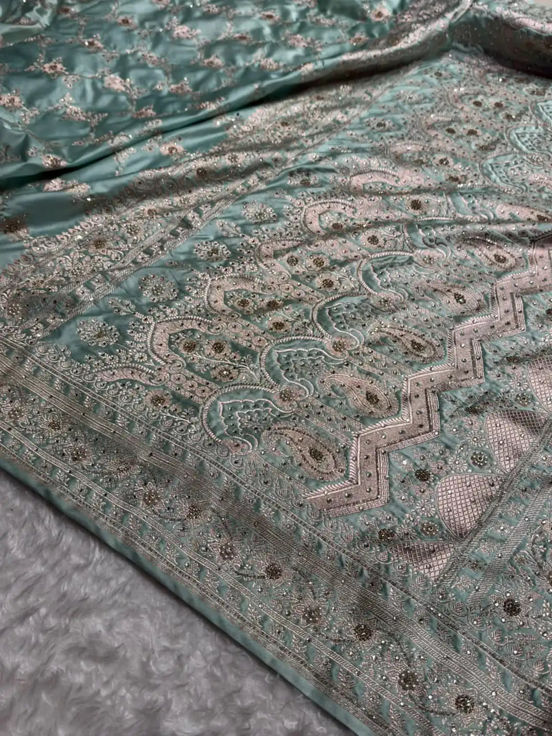 Crystal Cascade — Mashru Silk Saree in Powder Blue