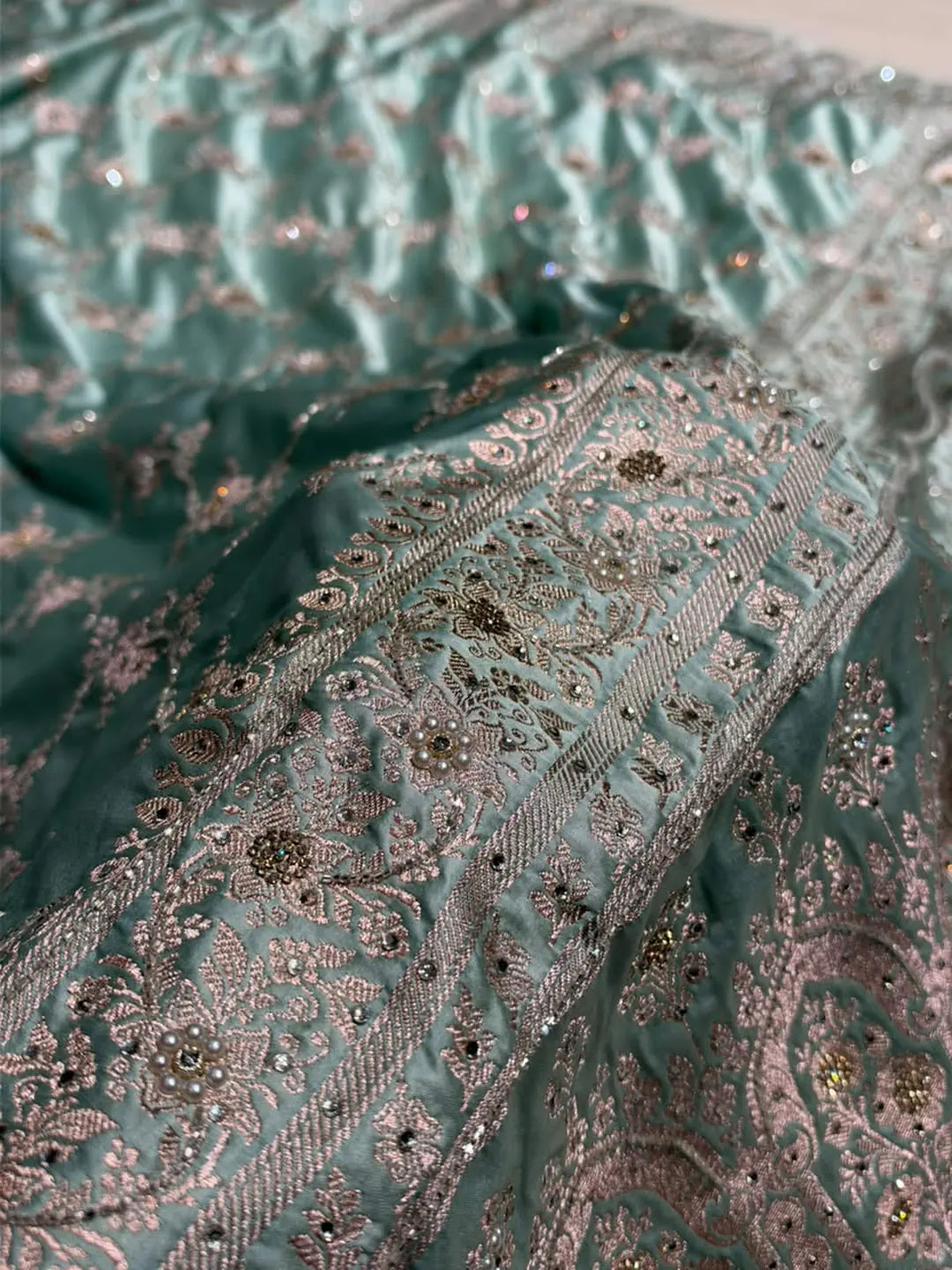 Crystal Cascade — Mashru Silk Saree in Powder Blue