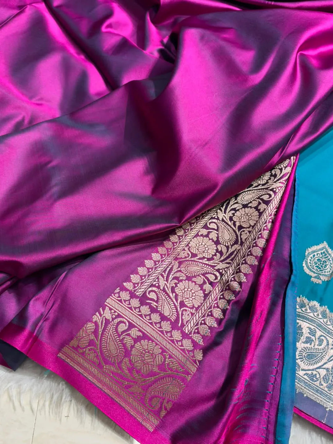 Sapphire Bloom — Mashru Silk Banarasi Saree in German Blue