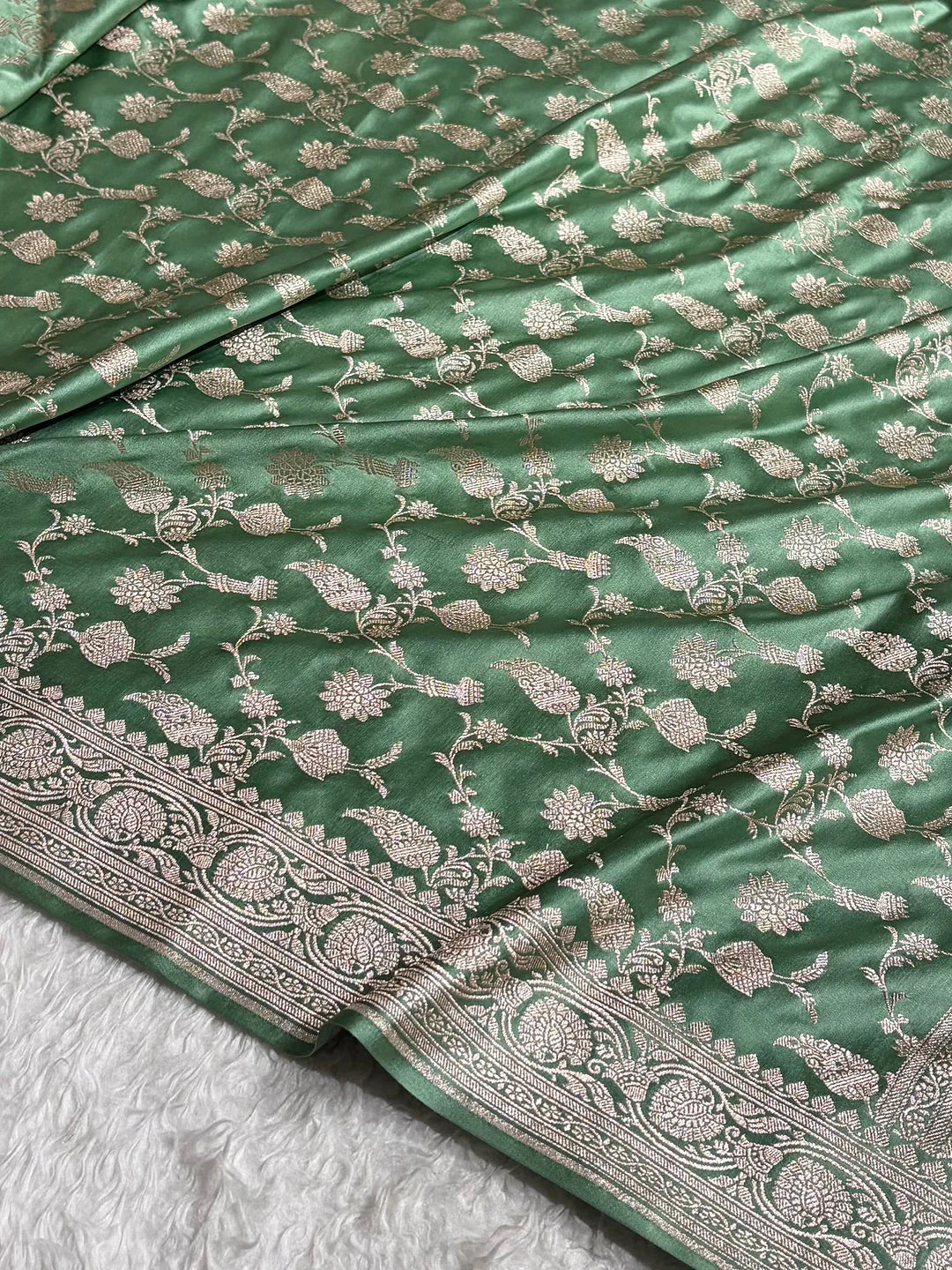 Silver Tide — Mashru Silk Banarasi Saree in Sea Green