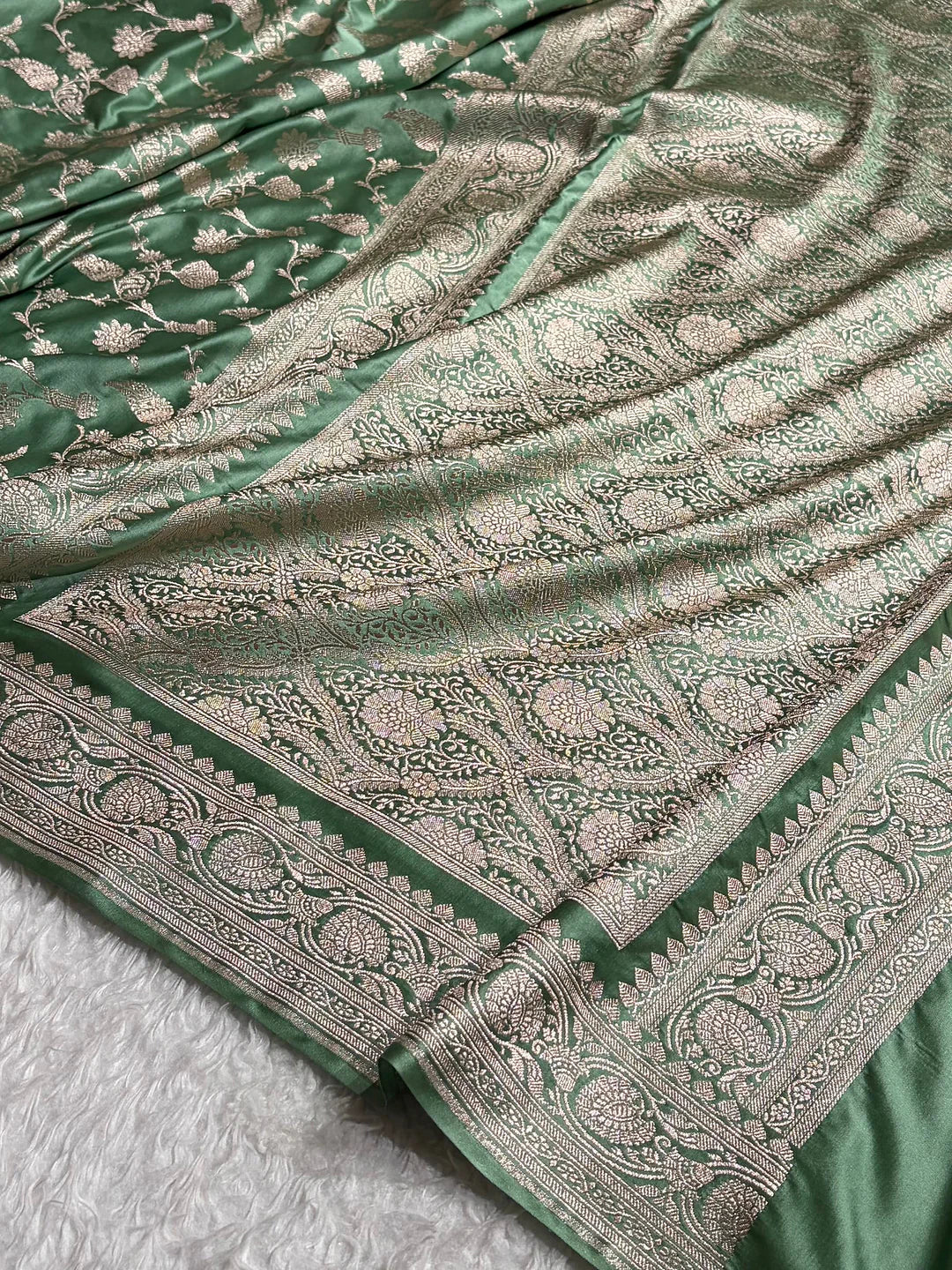 Silver Tide — Mashru Silk Banarasi Saree in Sea Green