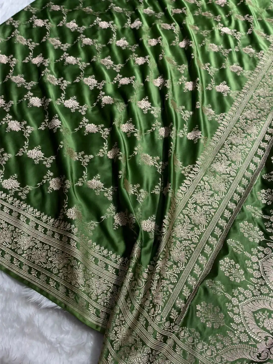 Garden Canopy — Mashru Silk Banarasi Saree in Henna Green