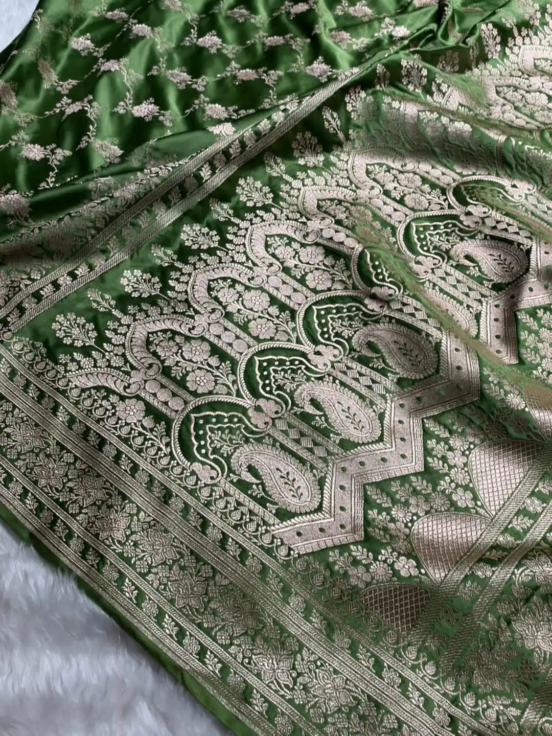 Garden Canopy — Mashru Silk Banarasi Saree in Henna Green