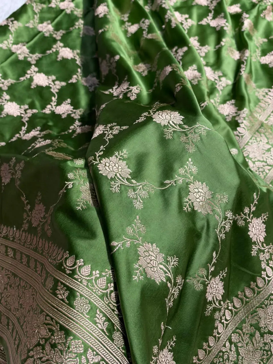 Garden Canopy — Mashru Silk Banarasi Saree in Henna Green