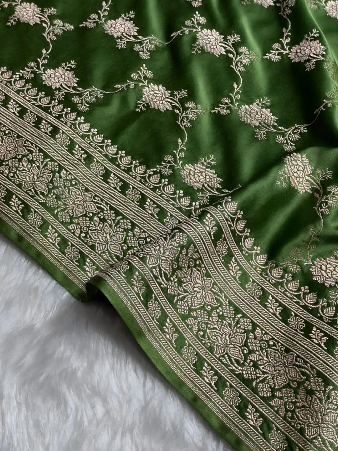 Garden Canopy — Mashru Silk Banarasi Saree in Henna Green