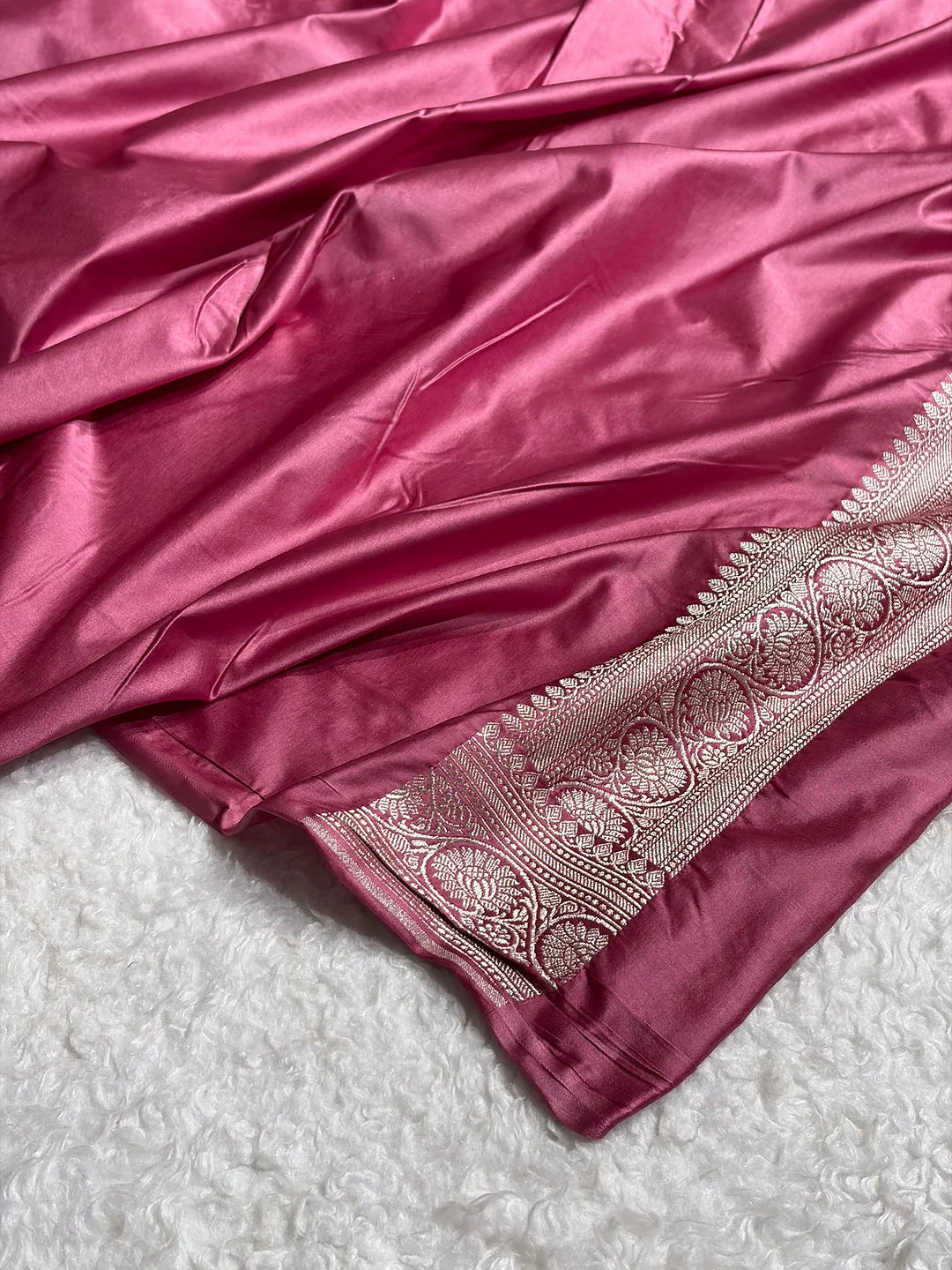 Silver Blossom — Mashru Silk Banarasi Saree in Mauve Pink