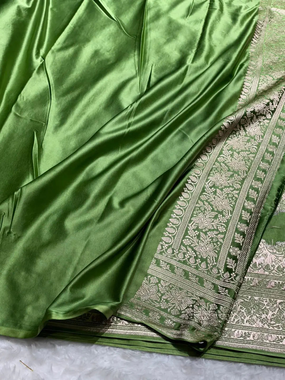 Garden Canopy — Mashru Silk Banarasi Saree in Henna Green