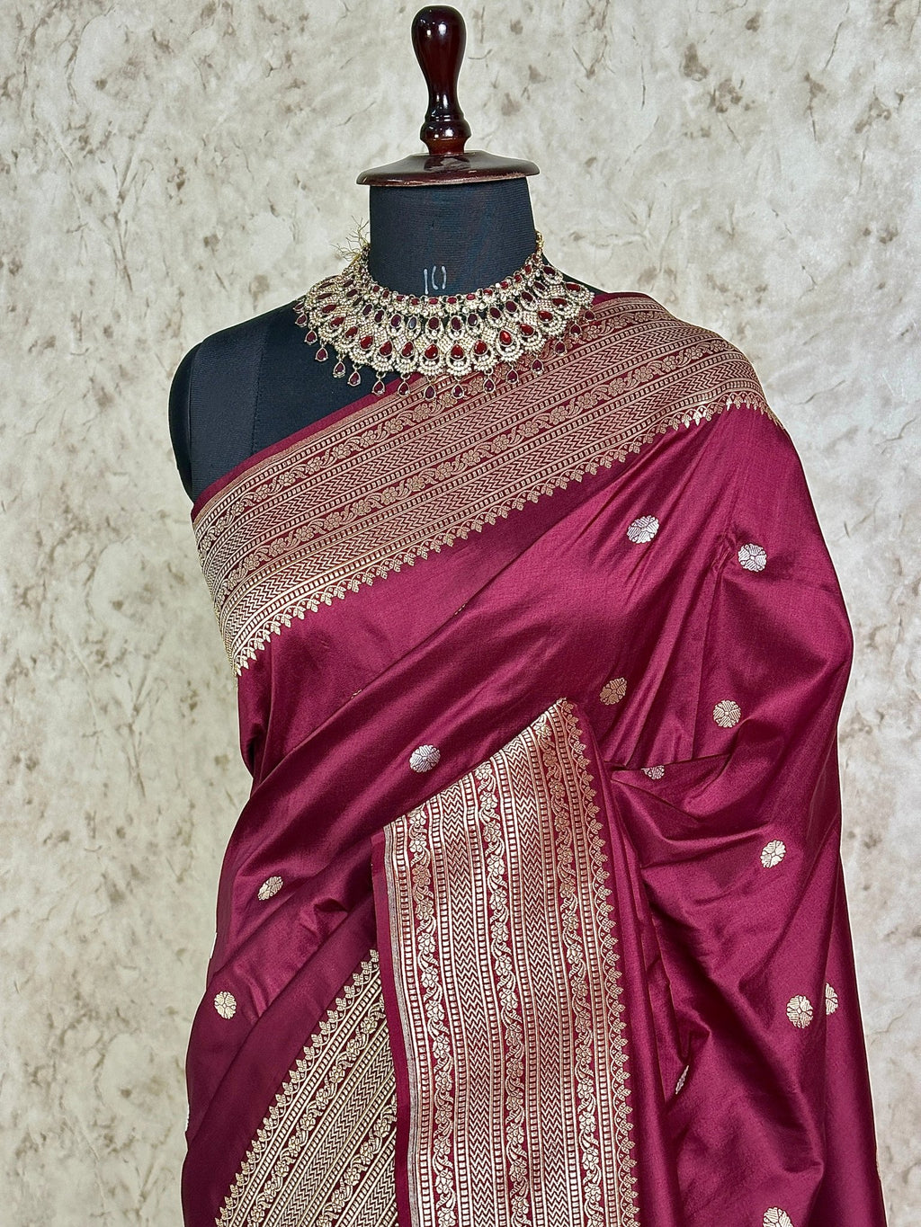Maroon Pure Katan Silk Banarasi Kadhwa Buta Handloom Ektara Weaved Saree with Zari Border - Katan Banaras