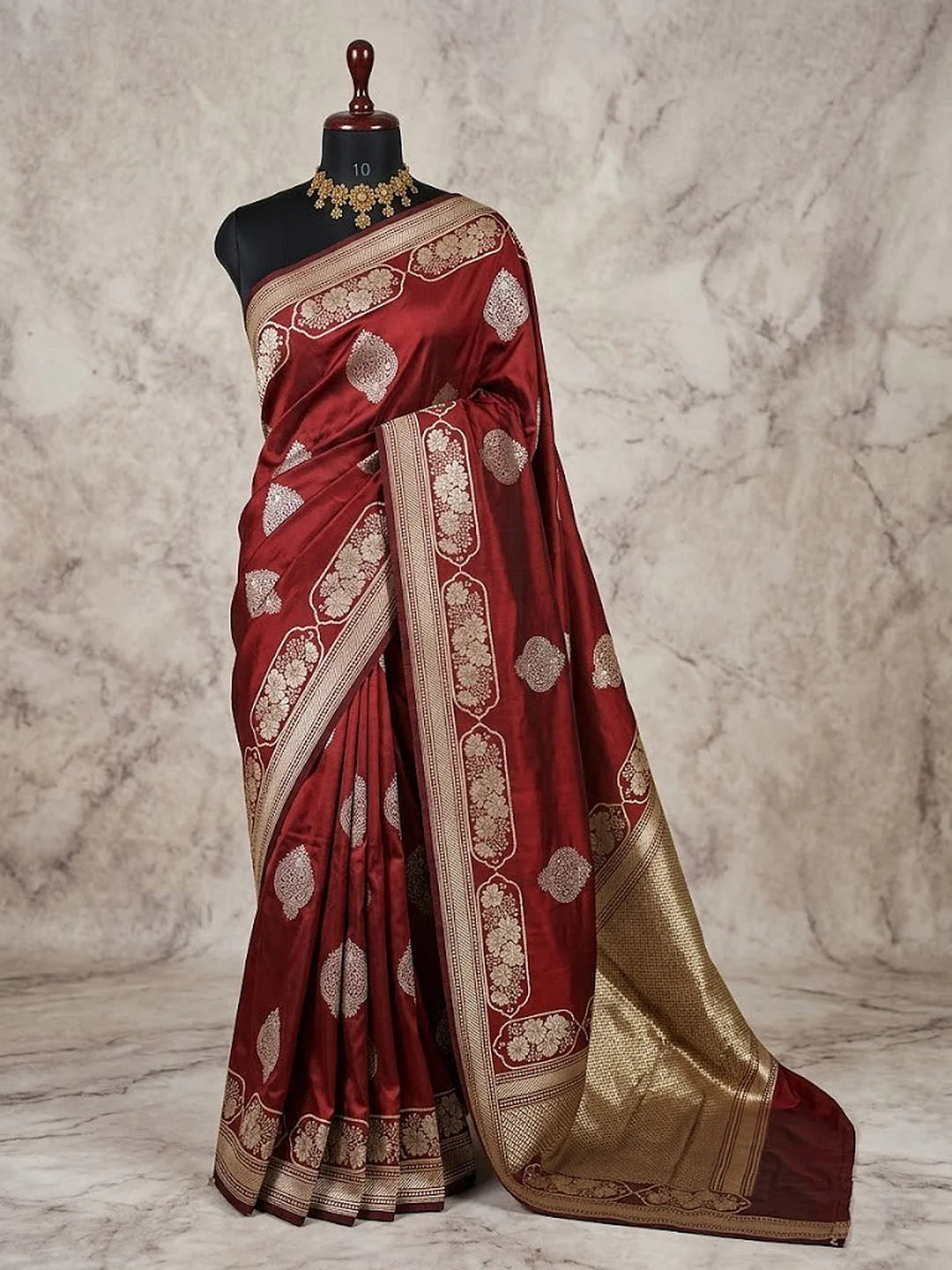 Handloom Banarasi Kadhwa Buta Saree | Pure Katan Silk | Sona Rupa Zari | Maroon