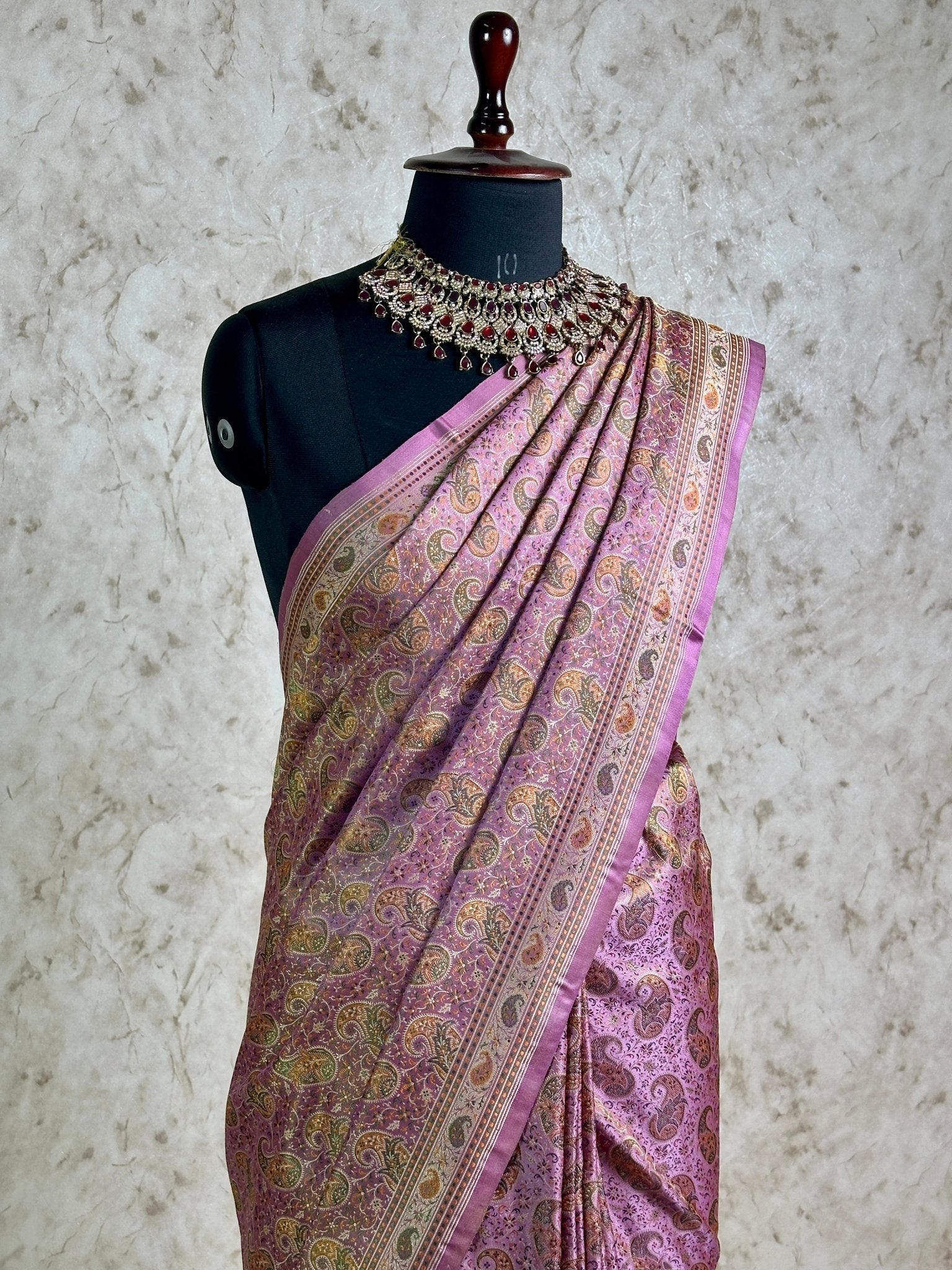 Mauve Pink Pure Banarasi Handloom Jamawar Tanchui Kadhwa Interlocked Weaved Saree - Katan Banaras