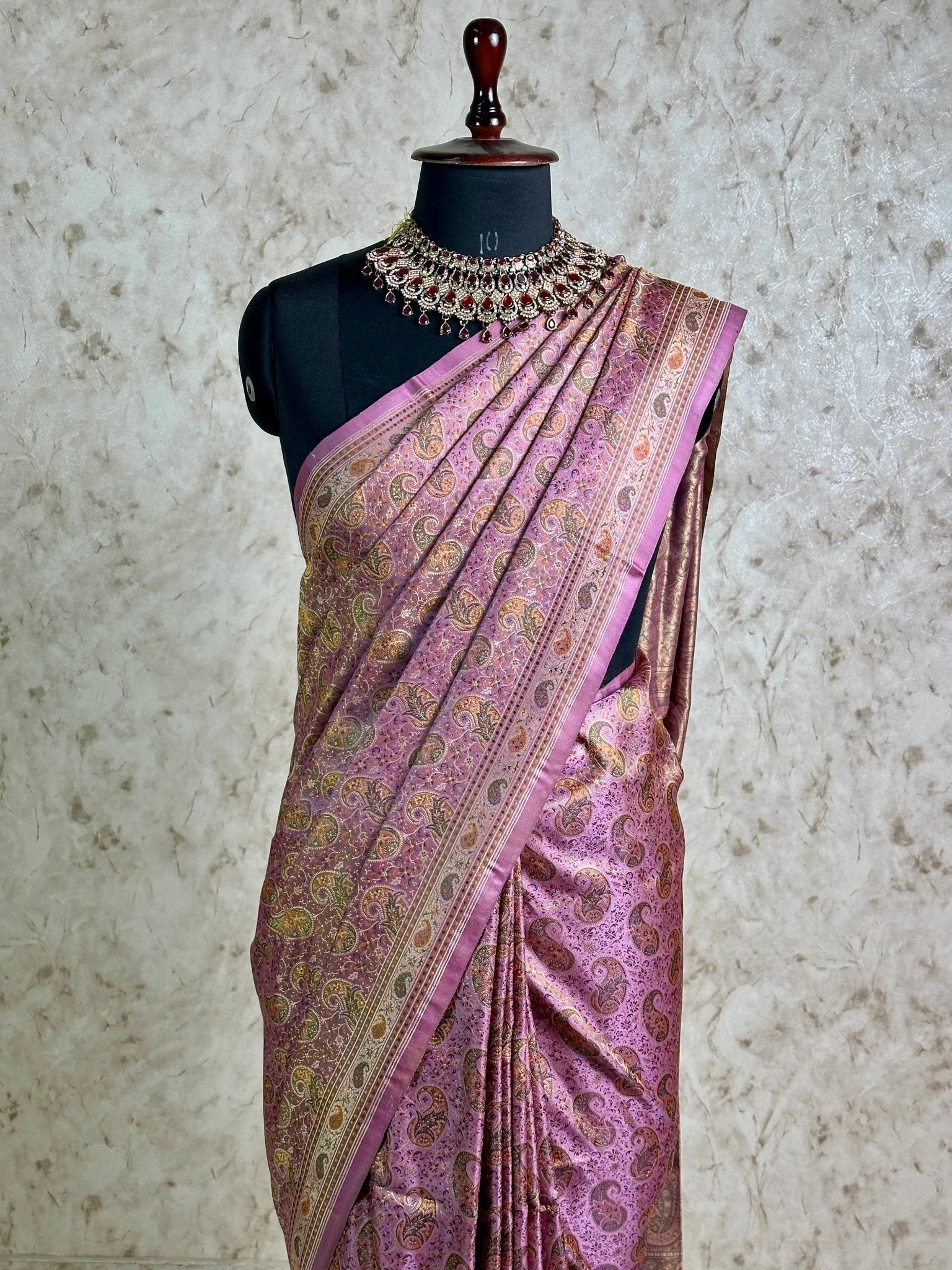 Mauve Pink Pure Banarasi Handloom Jamawar Tanchui Kadhwa Interlocked Weaved Saree - Katan Banaras