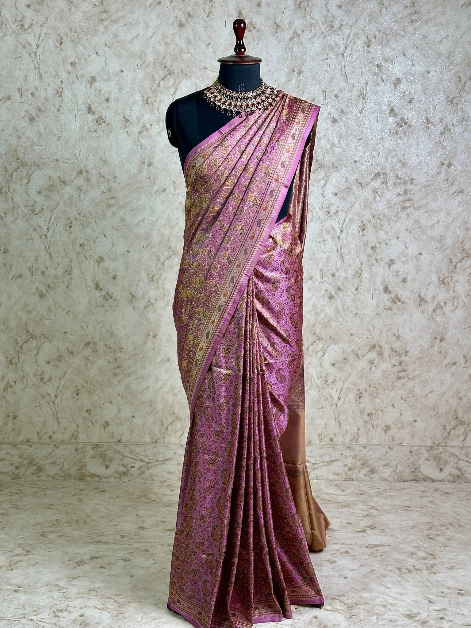 Mauve Pink Pure Banarasi Handloom Jamawar Tanchui Kadhwa Interlocked Weaved Saree - Katan Banaras