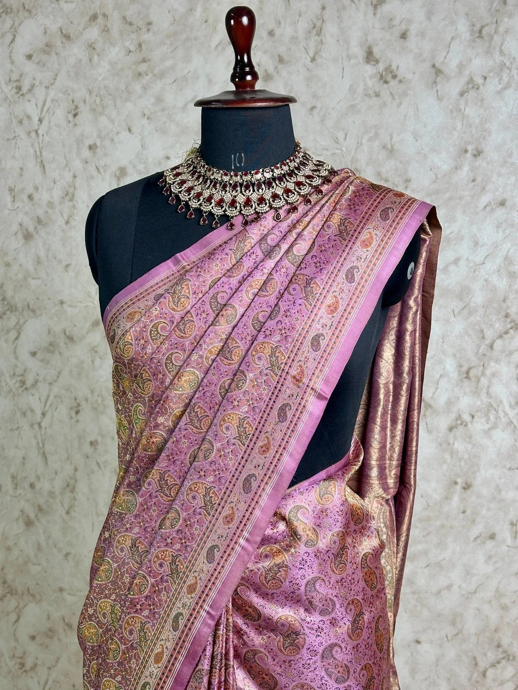 Mauve Pink Pure Banarasi Handloom Jamawar Tanchui Kadhwa Interlocked Weaved Saree - Katan Banaras