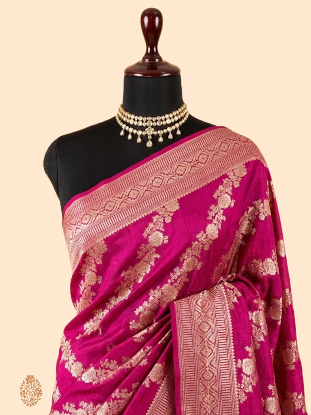 Rani Pink Pure Moonga Silk Banarasi Saree with Uppada Weave and Pure Gold Zari