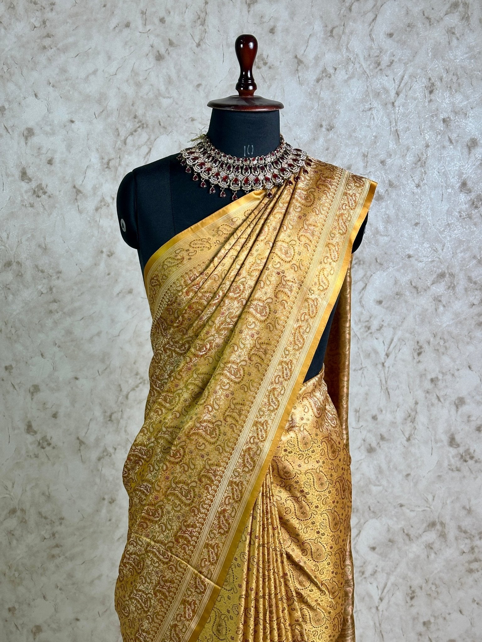 Mustard Gold Pure Banarasi Handloom Jamawar Tanchui Kadhwa Interlocked Weaved Saree - Katan Banaras