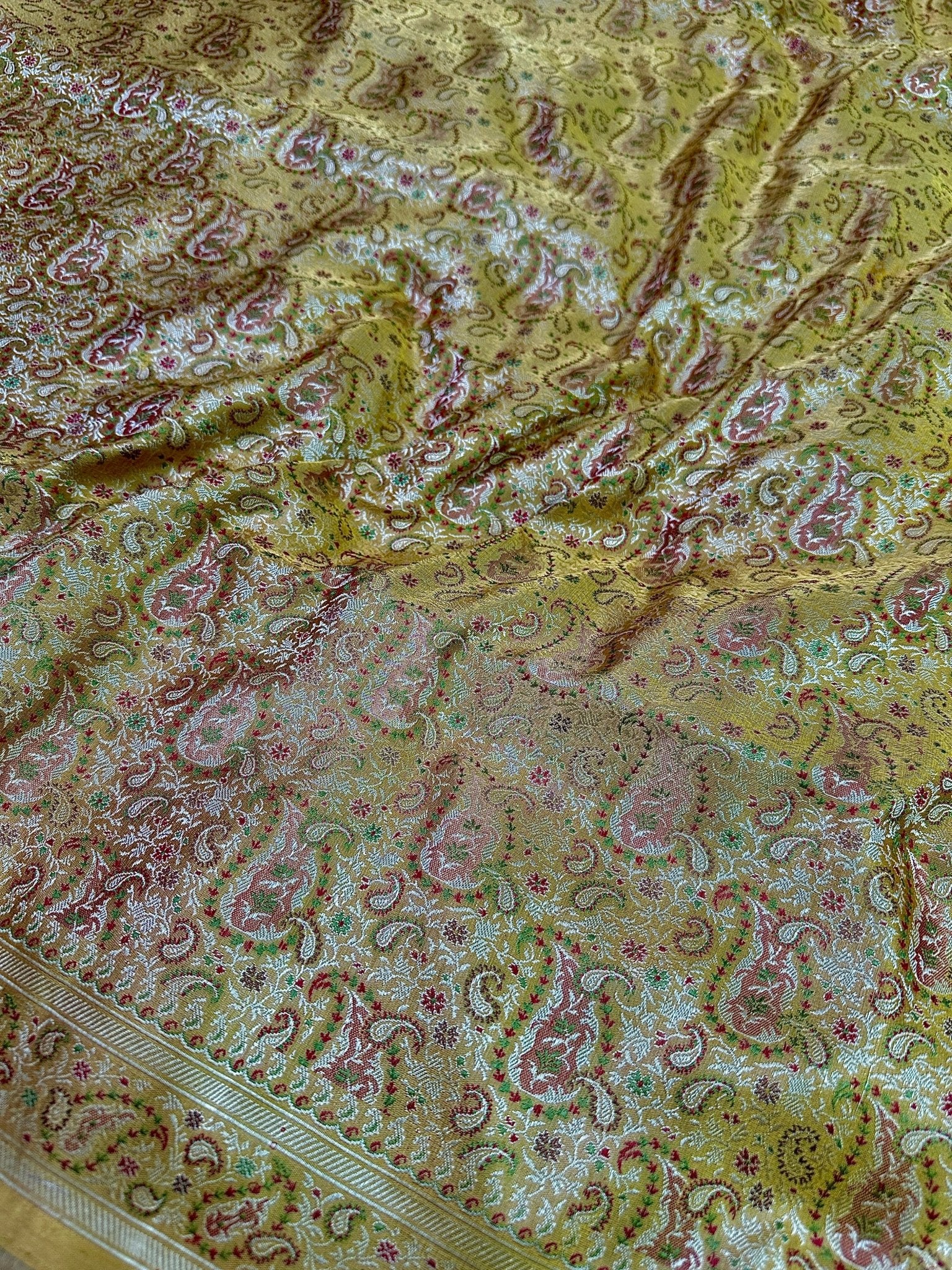 Mustard Gold Pure Banarasi Handloom Jamawar Tanchui Kadhwa Interlocked Weaved Saree - Katan Banaras