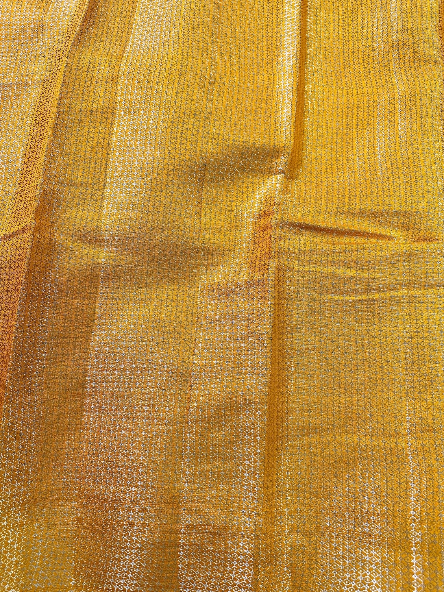 Mustard Yellow Pure Chiniya Katan Silk Banarasi Saree with Meenakari Floral Buti and Gold Zari Border - Katan Banaras