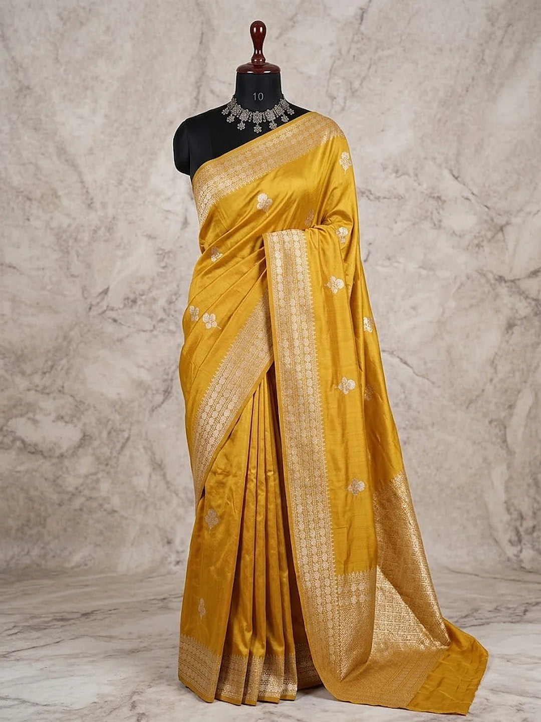 Pure Katan Silk Kadhwa Buta Banarasi Saree – Mustard Yellow | Gold Zari