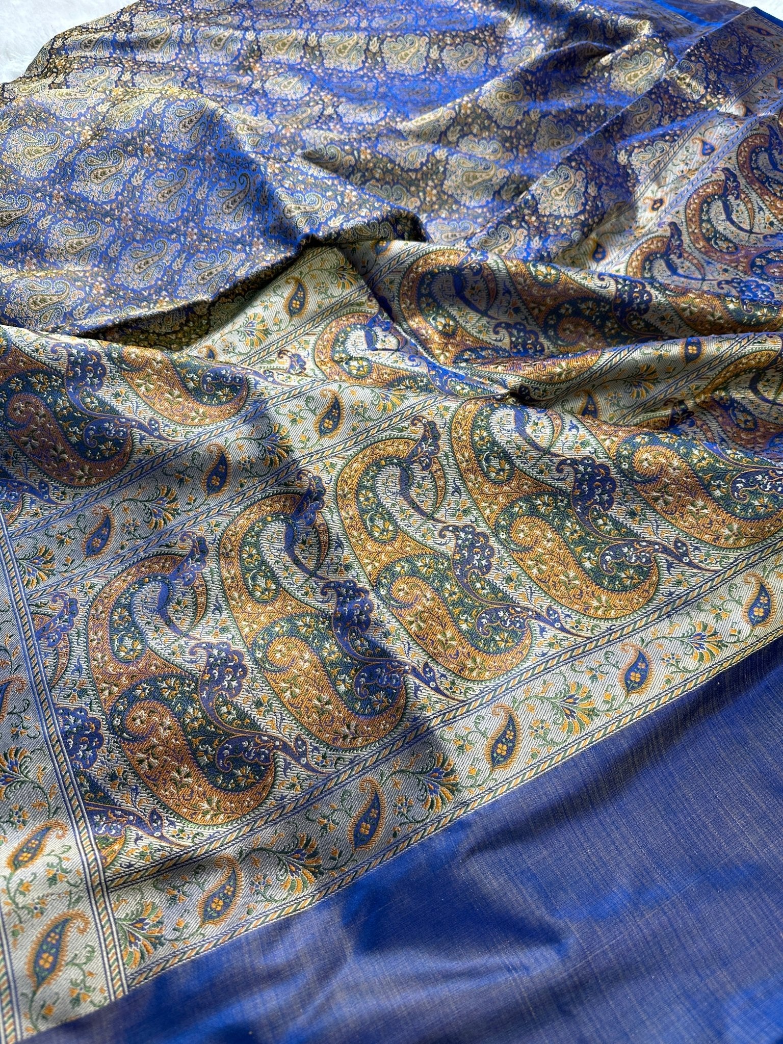 Navy Blue Pure Banarasi Handloom Jamawar Tanchui Kadhwa Interlocked Weaved Saree - Katan Banaras