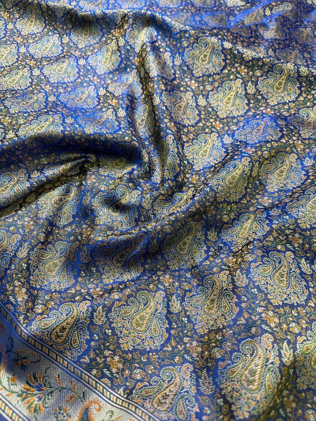 Navy Blue Pure Banarasi Handloom Jamawar Tanchui Kadhwa Interlocked Weaved Saree - Katan Banaras