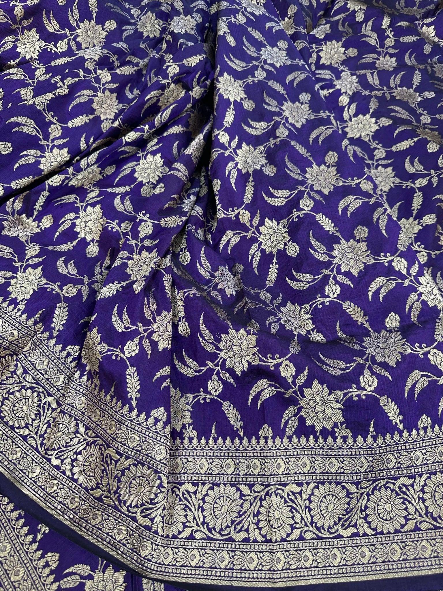 Nevi Blue Pure Katan Silk Jaalwork Banarasi Saree - Katan Banaras