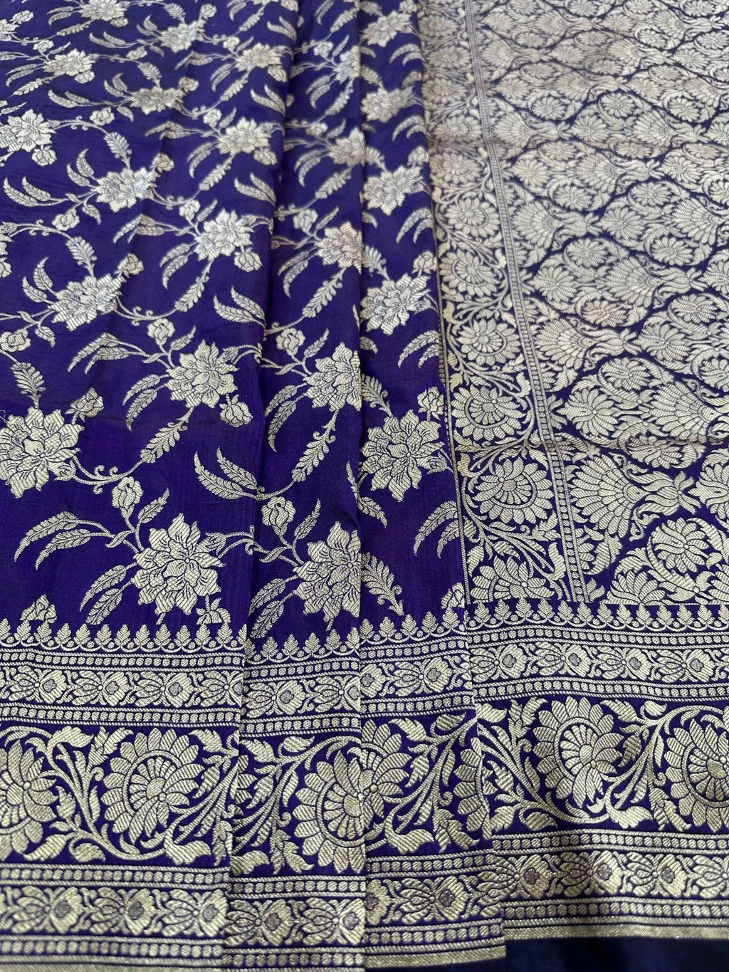 Nevi Blue Pure Katan Silk Jaalwork Banarasi Saree - Katan Banaras