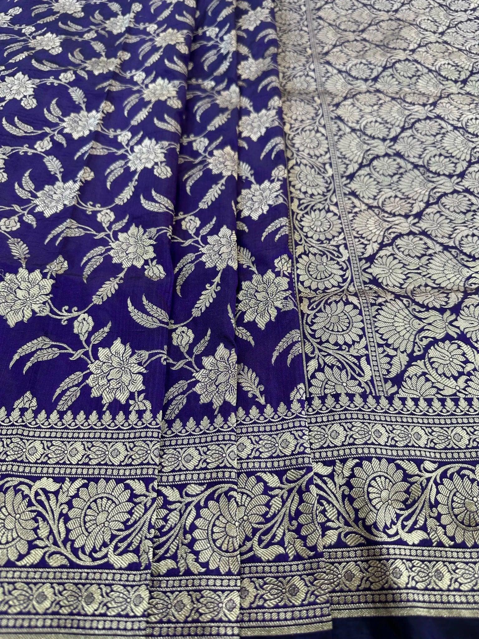 Nevi Blue Pure Katan Silk Jaalwork Banarasi Saree - Katan Banaras