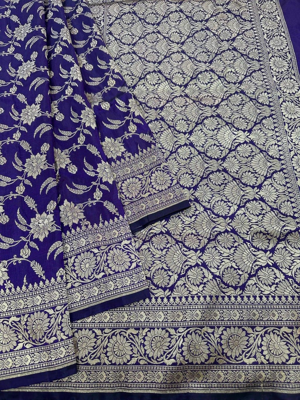 Nevi Blue Pure Katan Silk Jaalwork Banarasi Saree - Katan Banaras